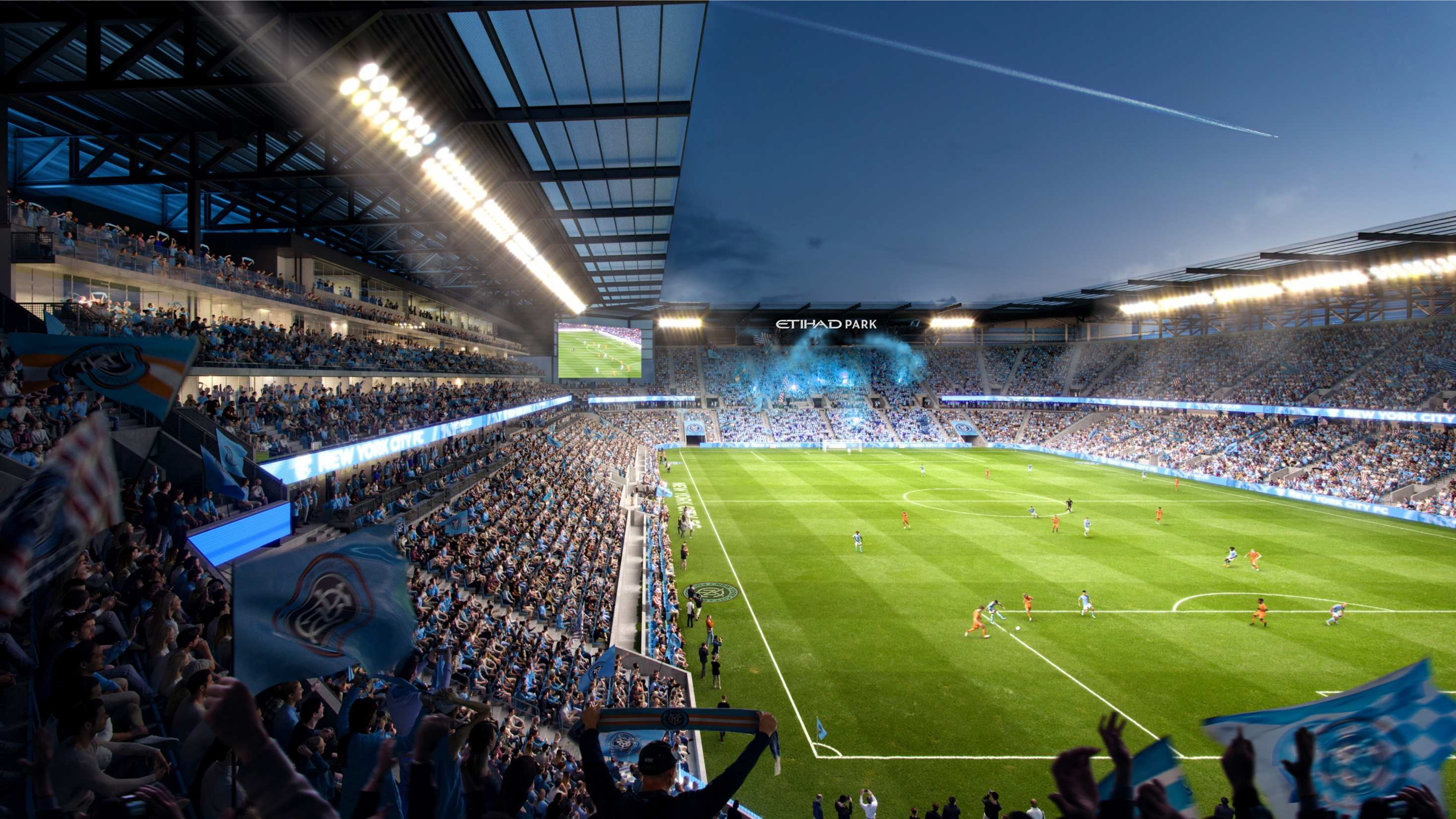 Full view of the lower bowl seating at Etihad Park